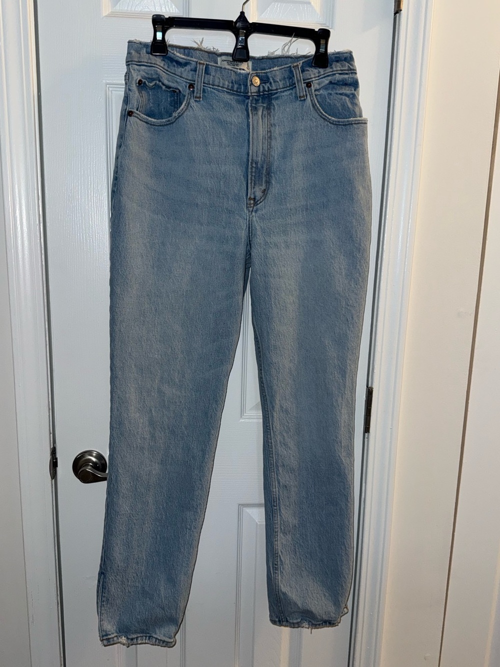 Abercrombie 90s Straight Light Wash Raw Waist Ankle Slit Jeans 31/12 Regular